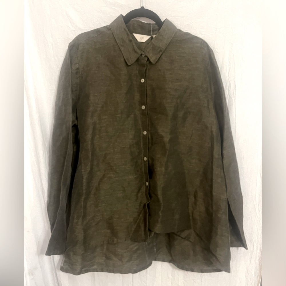 Woman’s J. Jill Linen Long Sleeve Button Down in Basil 🌵LT